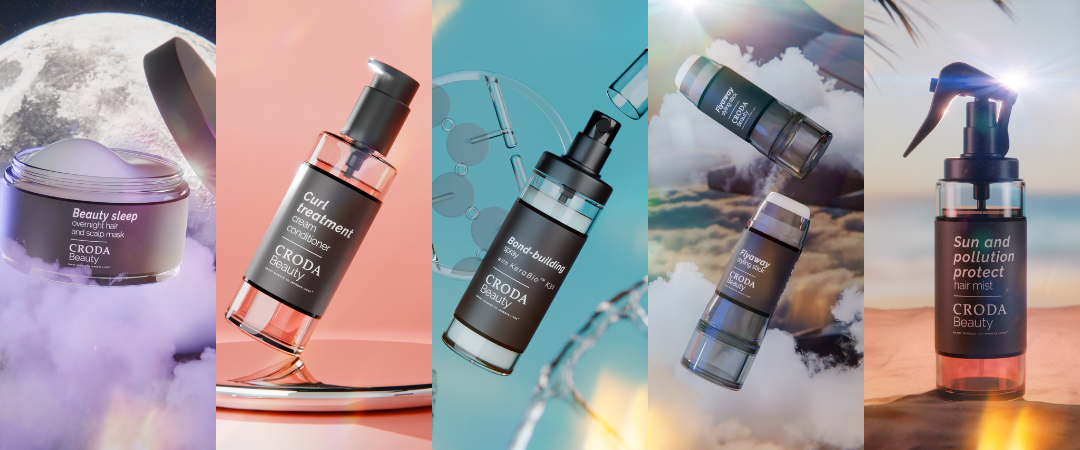 hair care  five trending hair care formulation concepts in black and white packaging with colourful backgrounds
