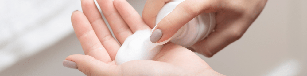 Premiumisation – foaming cleanser being applied into palm of hand