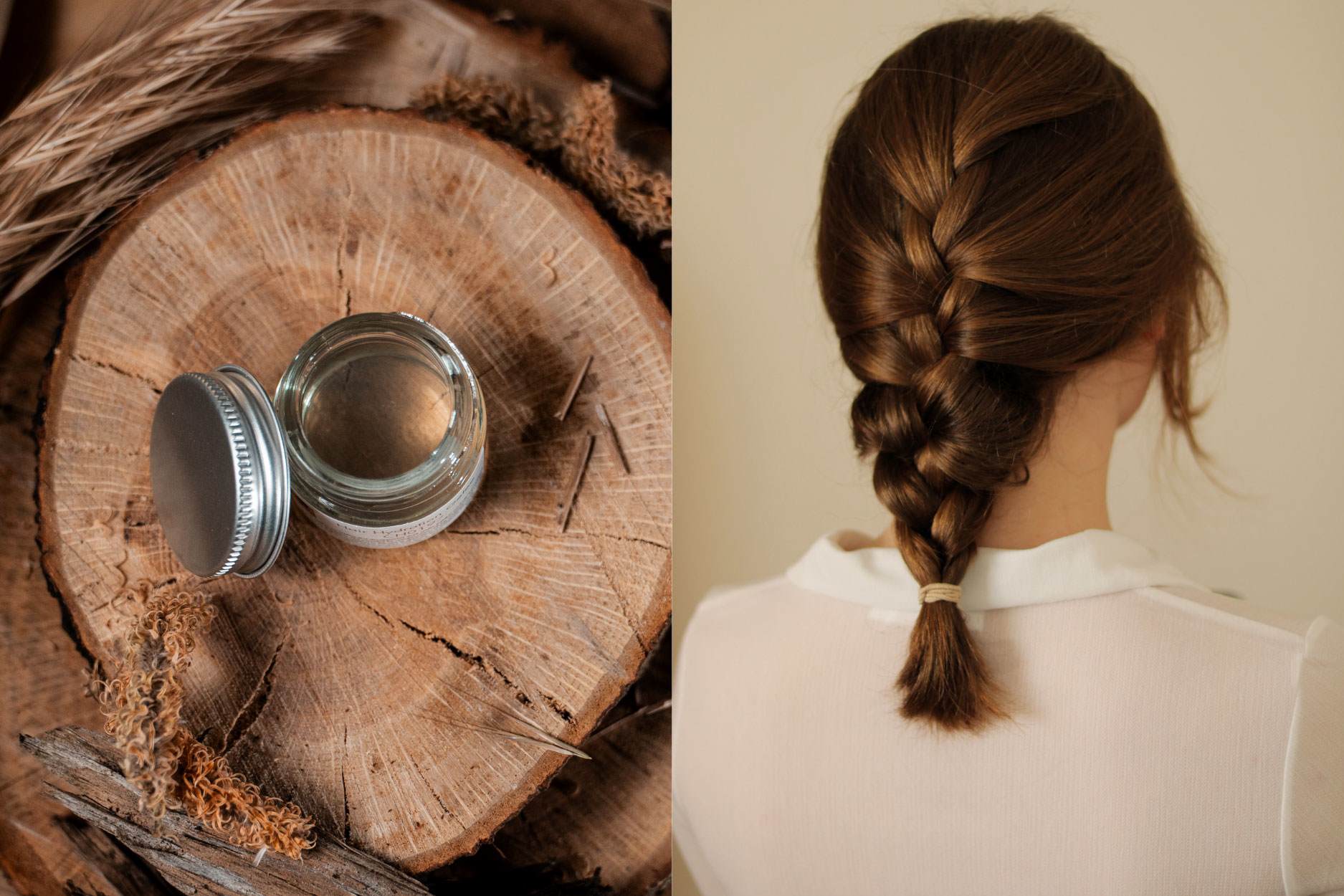 Hair hydration gelee formulation in tub and shiny conditioned hair in a plait