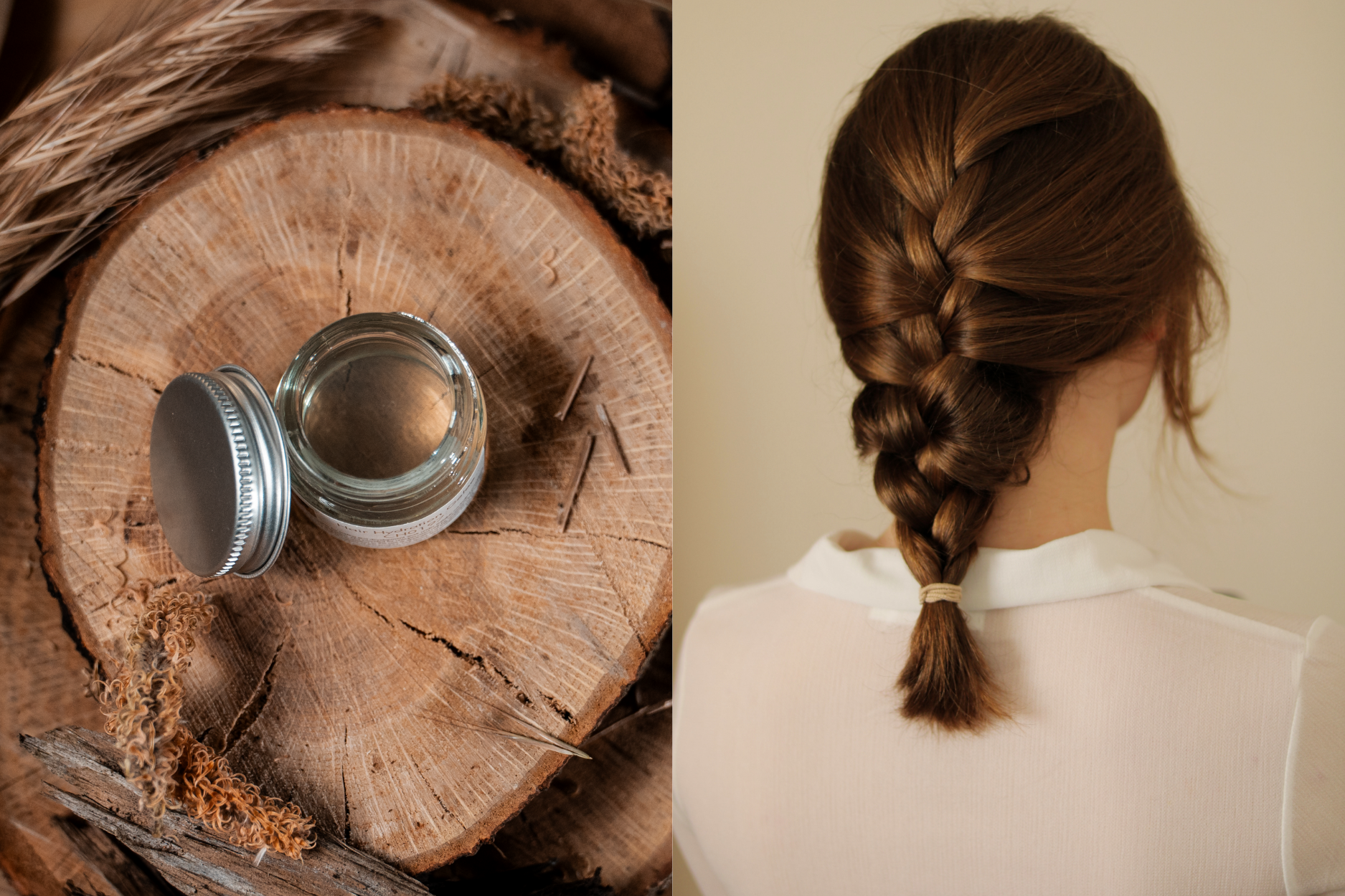 Hair hydration gelee formulation in tub and shiny conditioned hair in a plait