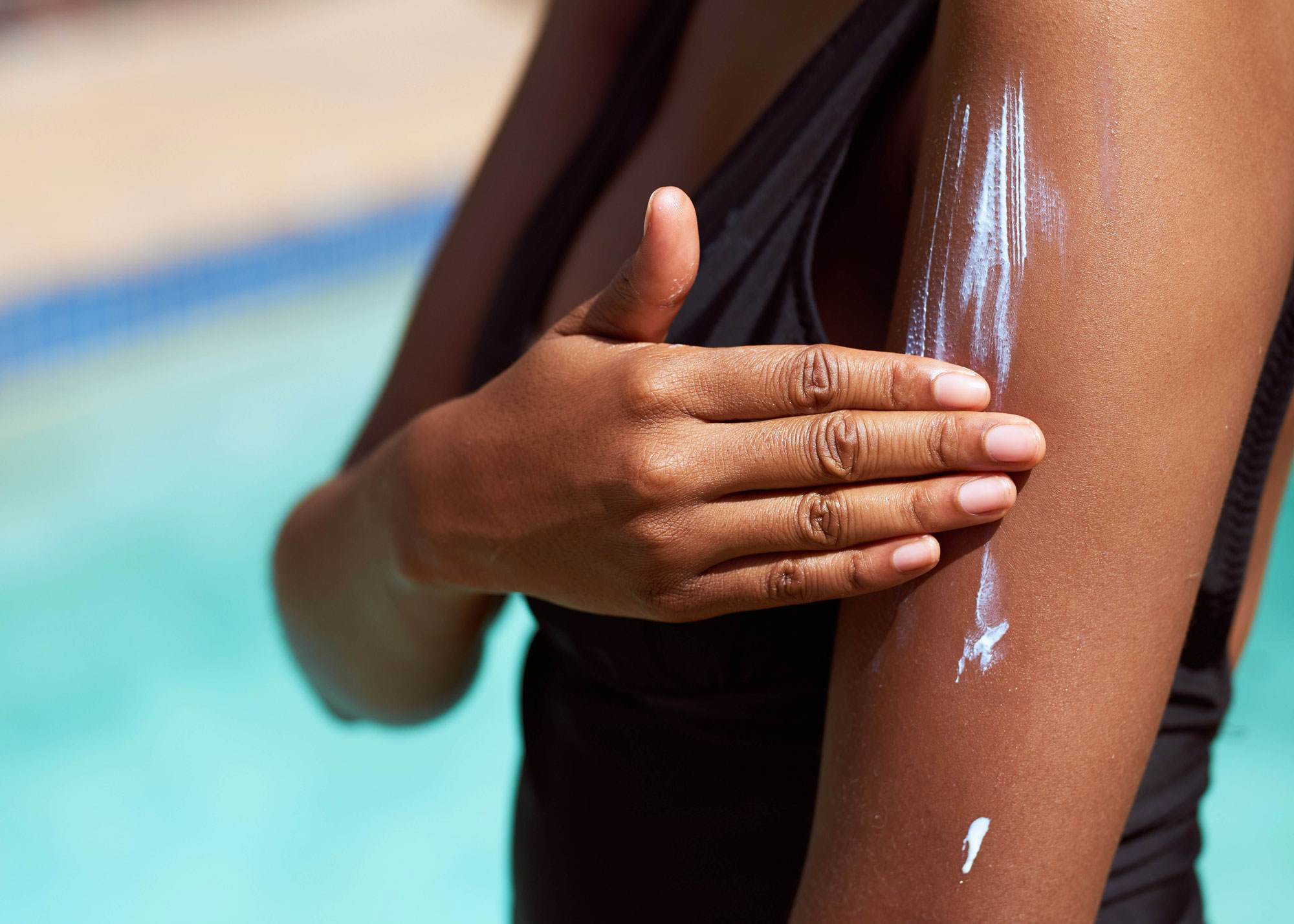 suntan lotion applied to arm