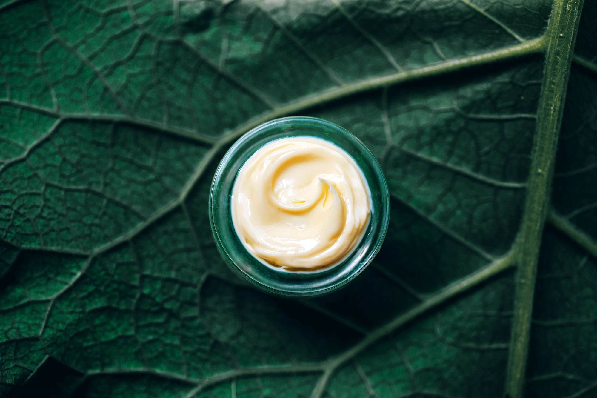 creamy product on leaf
