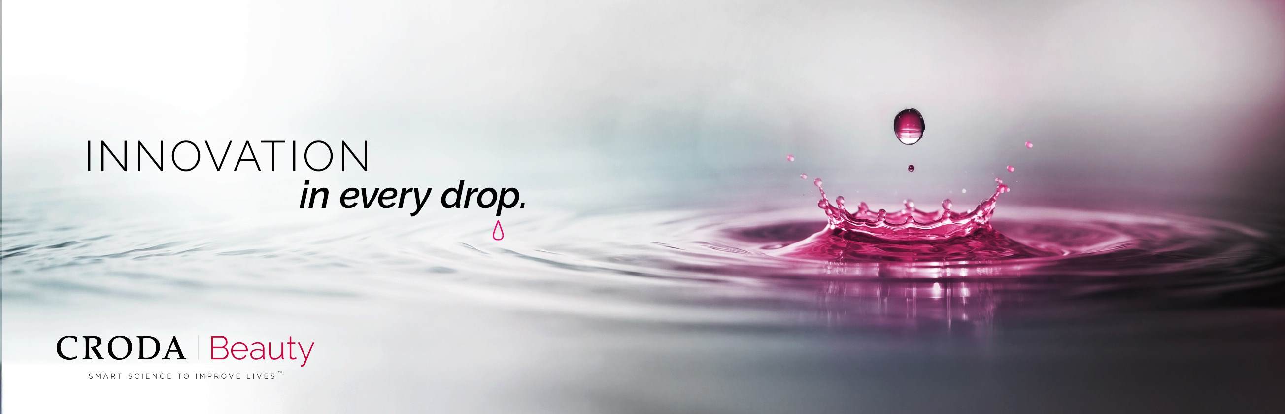 Pink drop of water creating a ripple representing Croda Beauty Innovation in every drop for in-cosmetics 2026