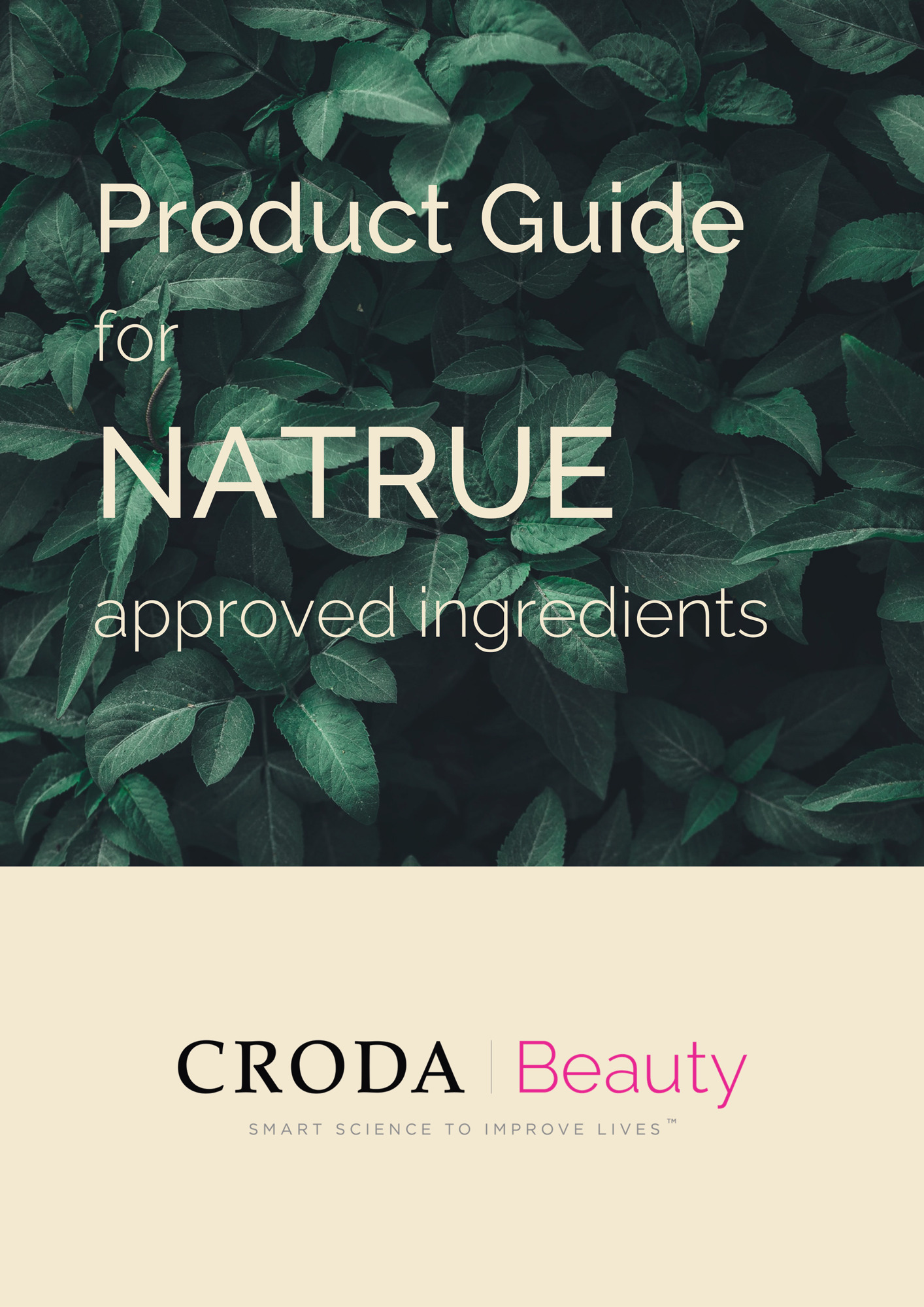 Front cover of the Nature guide with copy that reads "Product guide for Natrue approved ingredients"