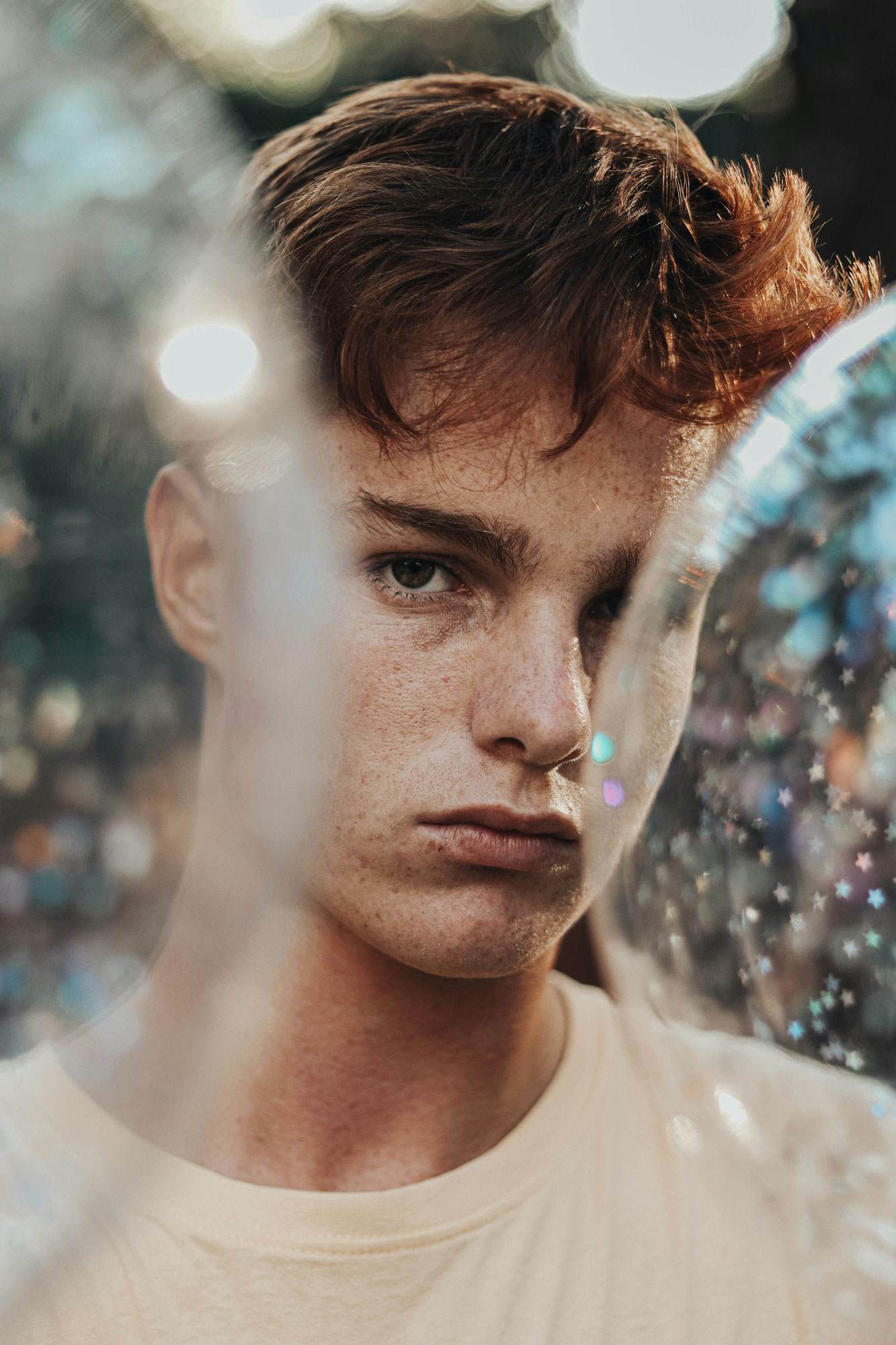 male with bubbles around him