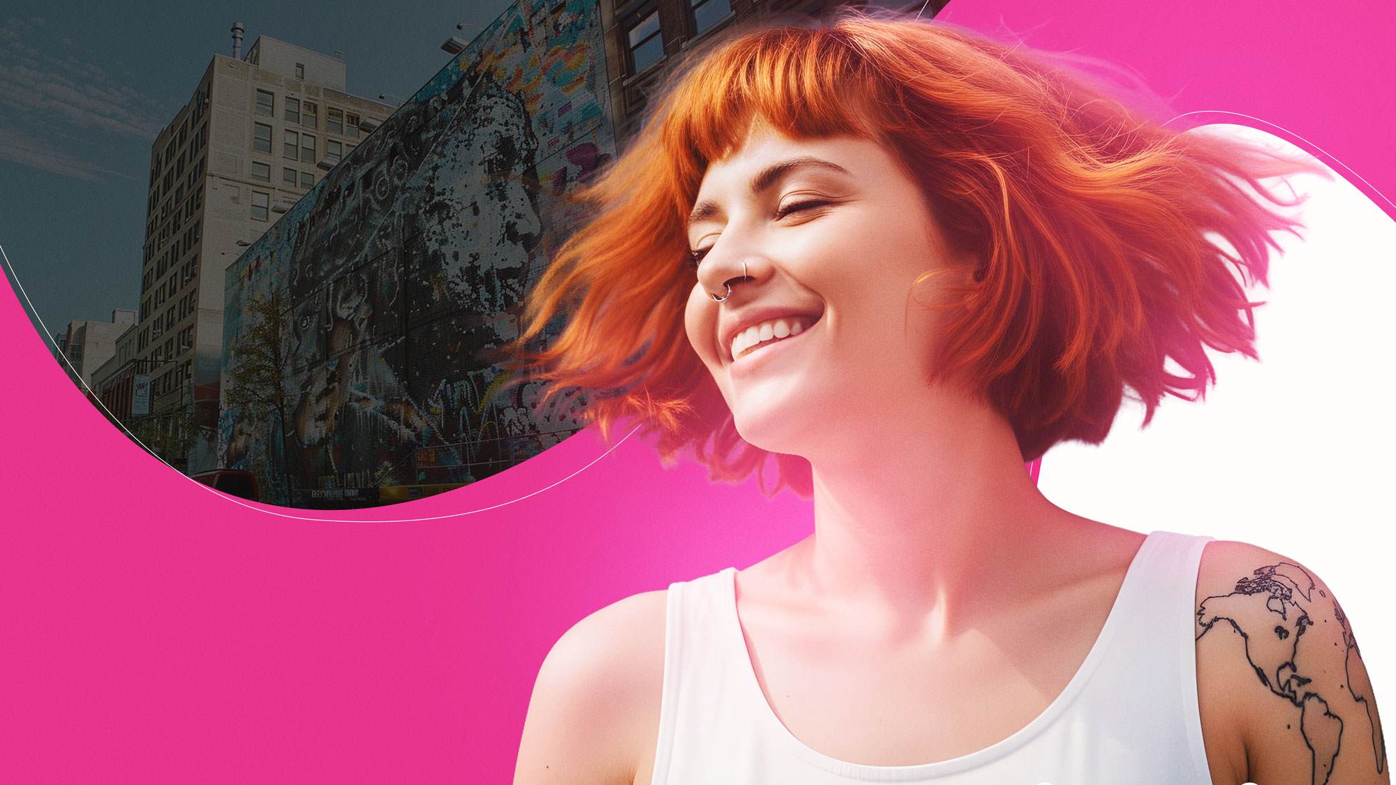 Young white woman with red hair smiling. Copy reads "reinvent your hair, reinvent yourself with kerabio k31. science that inspires new beauty stories"
